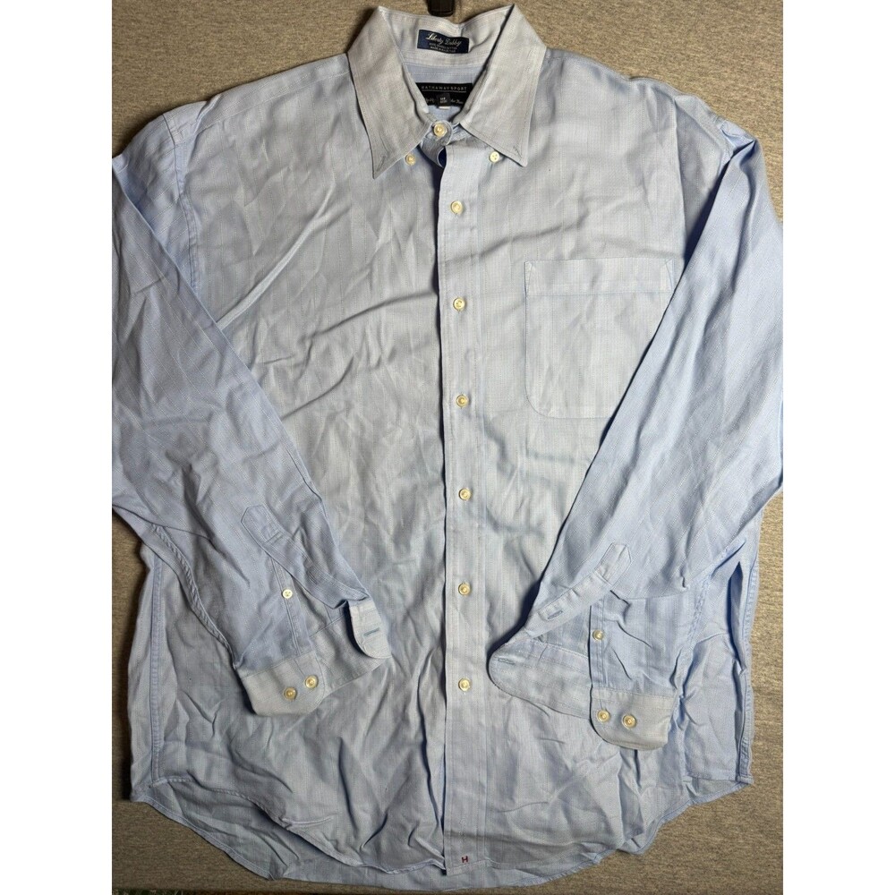 Hathaway Sport Mens Liberty Dobby Button Down Shirt Large Blue White Stripes